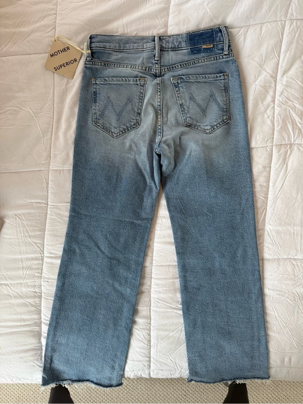 NWT MOTHER Kick It Ankle Fray, Blue Straight-Leg Jeans - Picture 5 of 7
